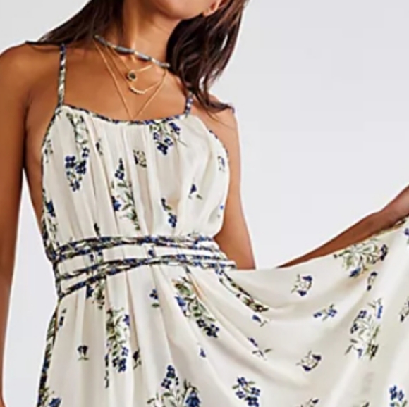 Free People Art Nouveau Maxi Dress Strappy Floral Print Asymmetrical Hem Sm NWT - Picture 8 of 15